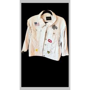 DAZL Women’s 3X White Distressed Denim Jacket Embroidered Patch Cropped